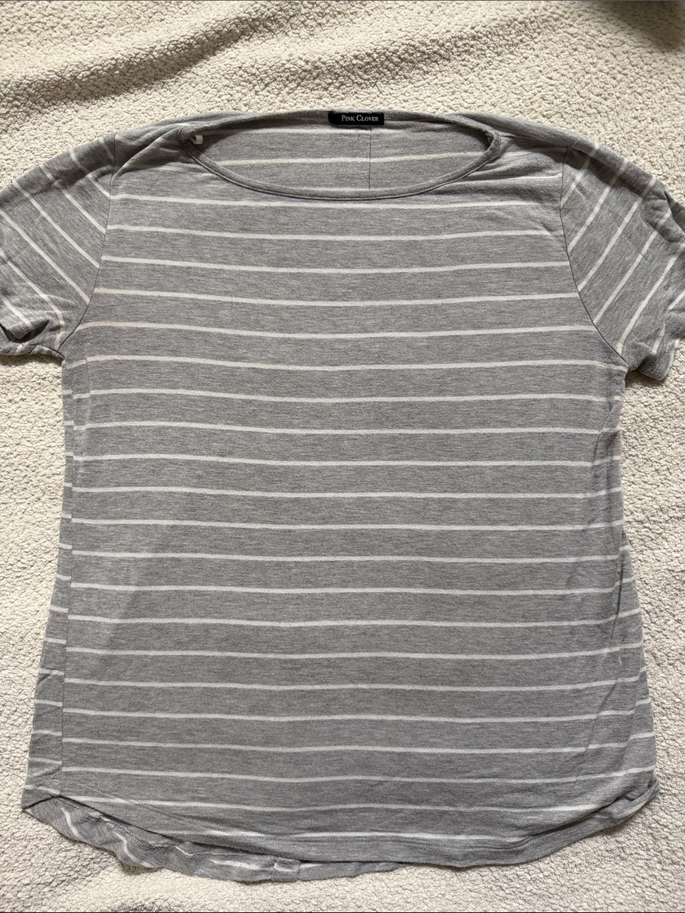 Pink Clover Gray & White Striped Short Sleeve Tee